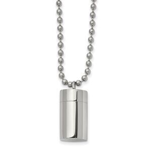 Stainless Steel Polished 11x19mm Capsule that Opens Necklace, 22 Inch